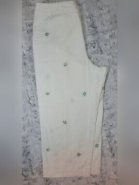 Kate Hill White Coastal Embroidered Tropical Fish Capri Pants Size 12P